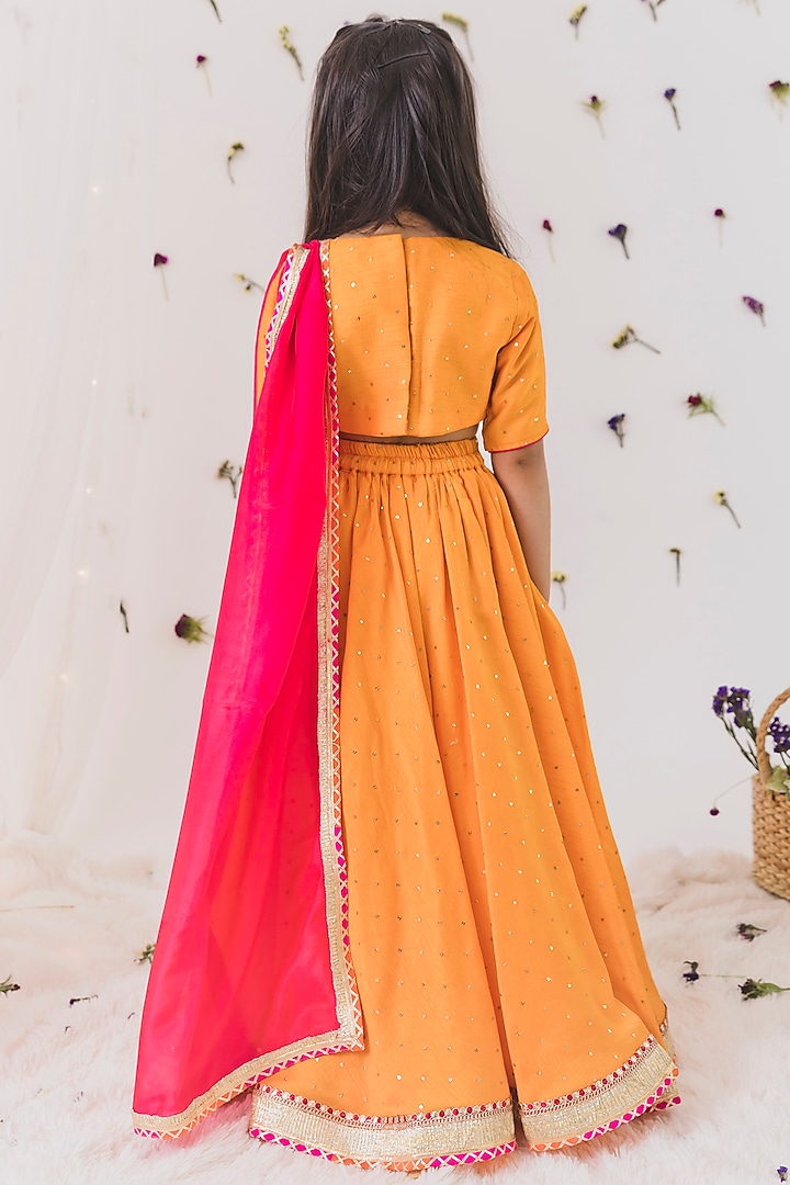 Orange Silk Sequins Work Lehenga Set For Girls by Chotibuti at Pernia's Pop Up Shop