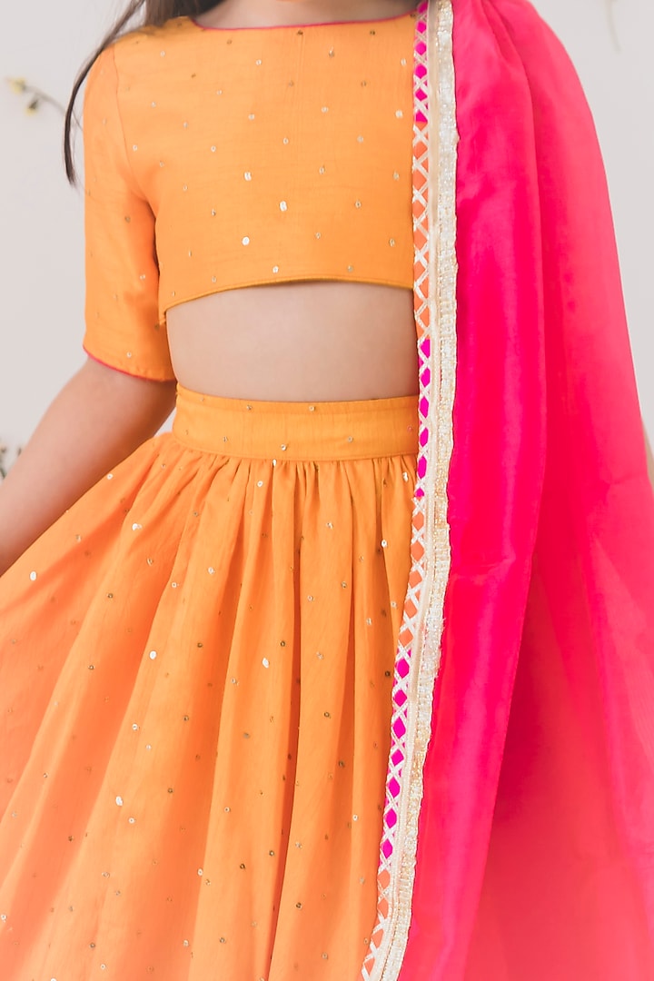 Orange Silk Sequins Work Lehenga Set For Girls by Chotibuti at Pernia's Pop Up Shop