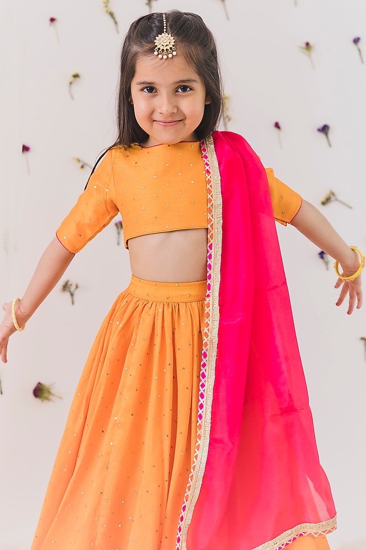 Orange Silk Sequins Work Lehenga Set For Girls by Chotibuti at Pernia's Pop Up Shop
