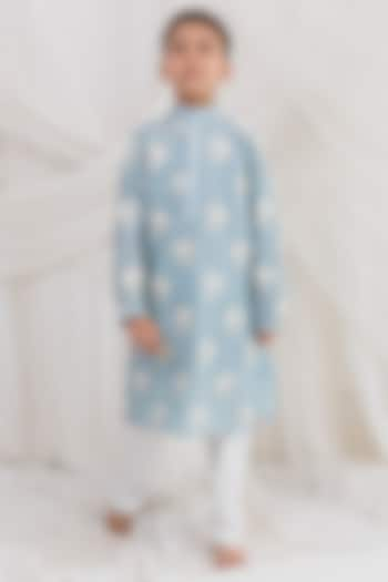 Blue Mul Chanderi Embroidered Kurta Set For Boys by Chotibuti at Pernia's Pop Up Shop