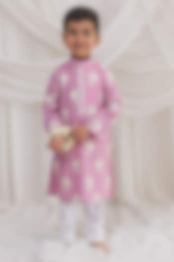 Pink Mul Chanderi Embroidered Kurta Set For Boys by Chotibuti at Pernia's Pop Up Shop