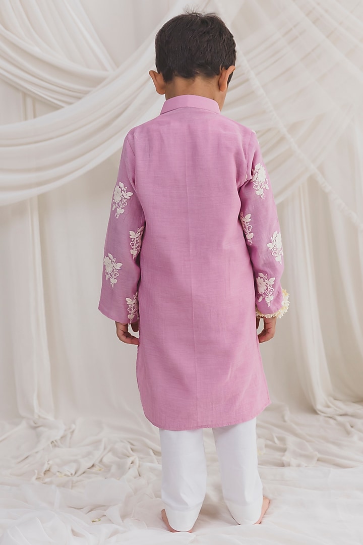 Pink Mul Chanderi Embroidered Kurta Set For Boys by Chotibuti at Pernia's Pop Up Shop