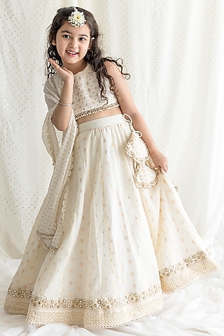 Muted Champagne and Silver Mirror Silk Lehenga Set
