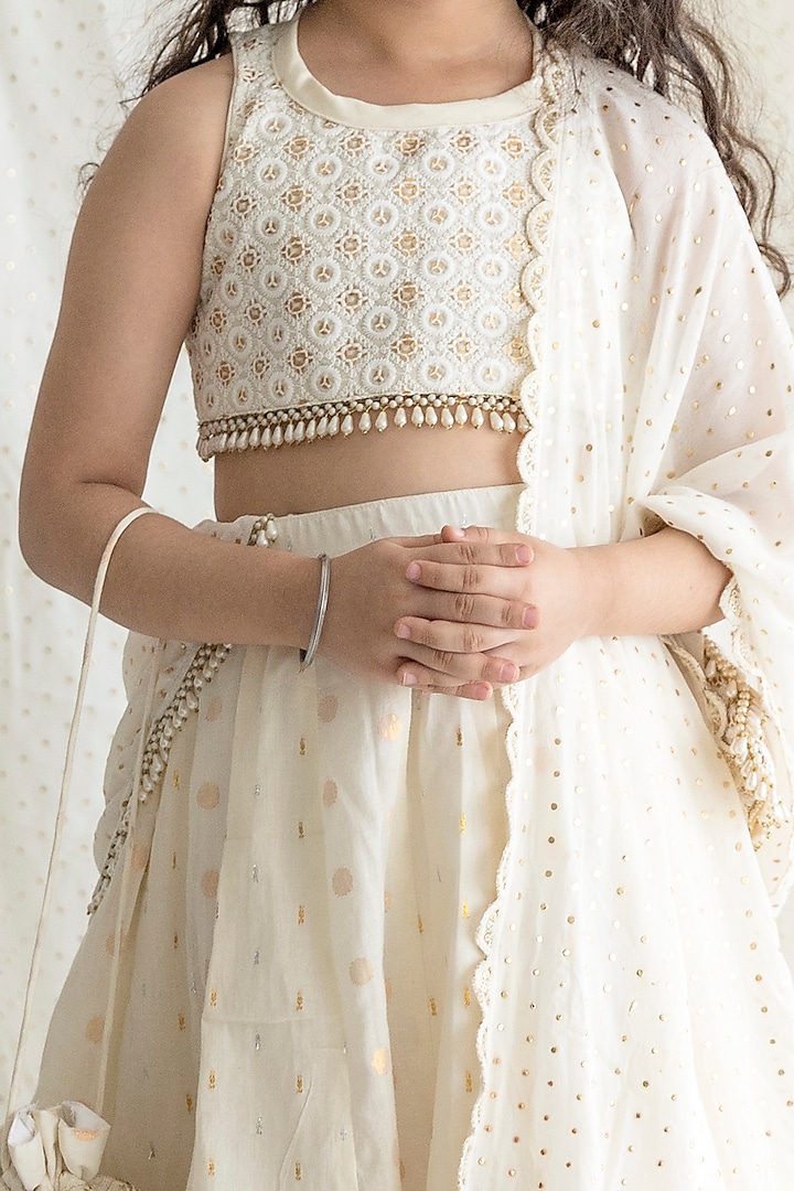 Ivory Cotton Thread Embroidered Lehenga Set by Chotibuti at Pernia's Pop Up Shop