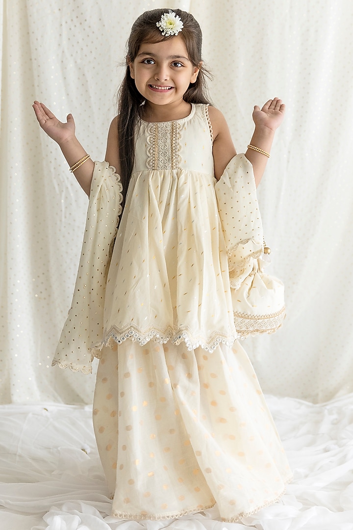 Ivory Cotton Sharara Set For Girls by Chotibuti