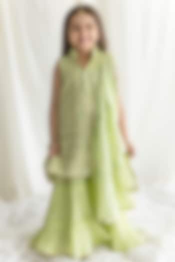 Green Mulmul Sharara Set For Girls by Chotibuti