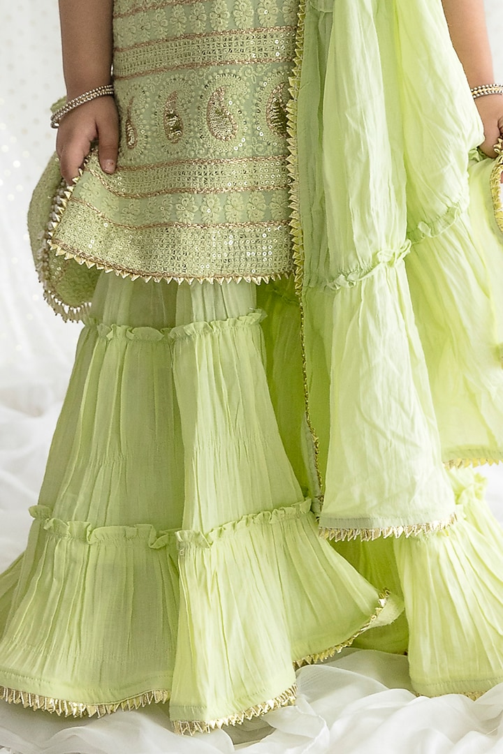 Green Mulmul Sharara Set For Girls by Chotibuti at Pernia's Pop Up Shop