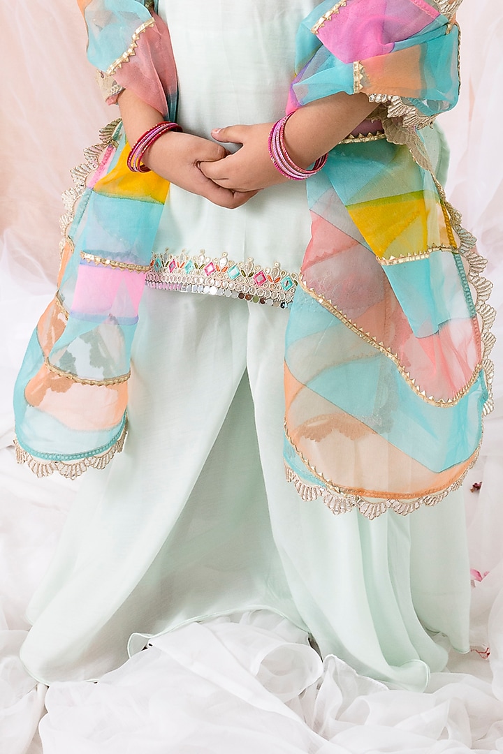 Powder Blue Muslin Sharara Set For Girls by Chotibuti at Pernia's Pop Up Shop
