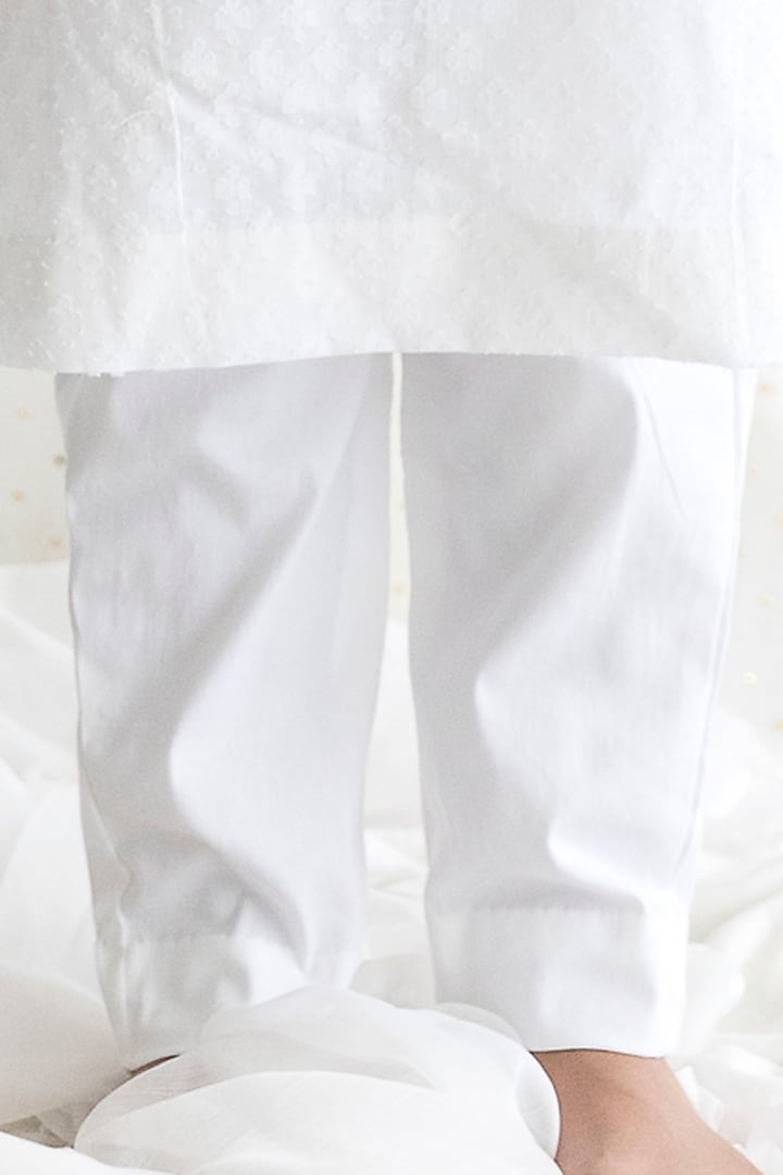 Blue Linen Embroidered Bundi Jacket Set For Boys by Chotibuti at Pernia's Pop Up Shop