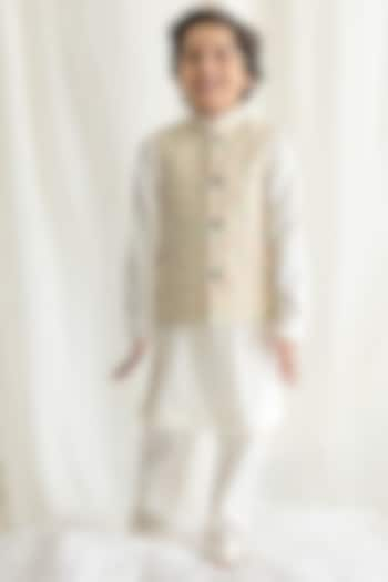 Ivory Kurta Set With Printed Bundi Jacket For Boys by Chotibuti at Pernia's Pop Up Shop