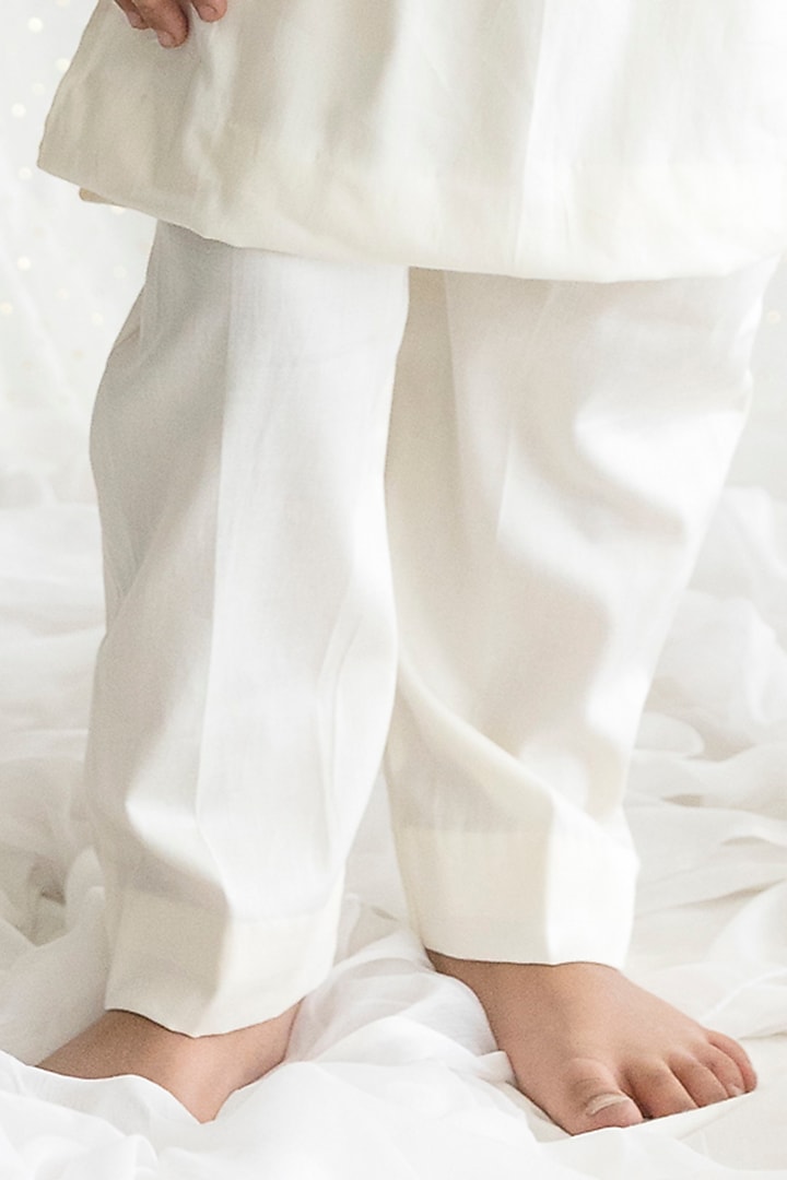 Ivory Cotton Embroidered Bundi Jacket Set For Boys by Chotibuti at Pernia's Pop Up Shop