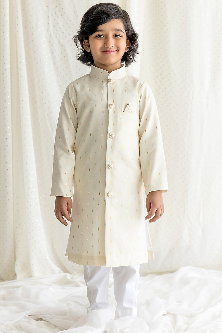 Off-White Embroidered Sherwani Set For Boys by Chotibuti