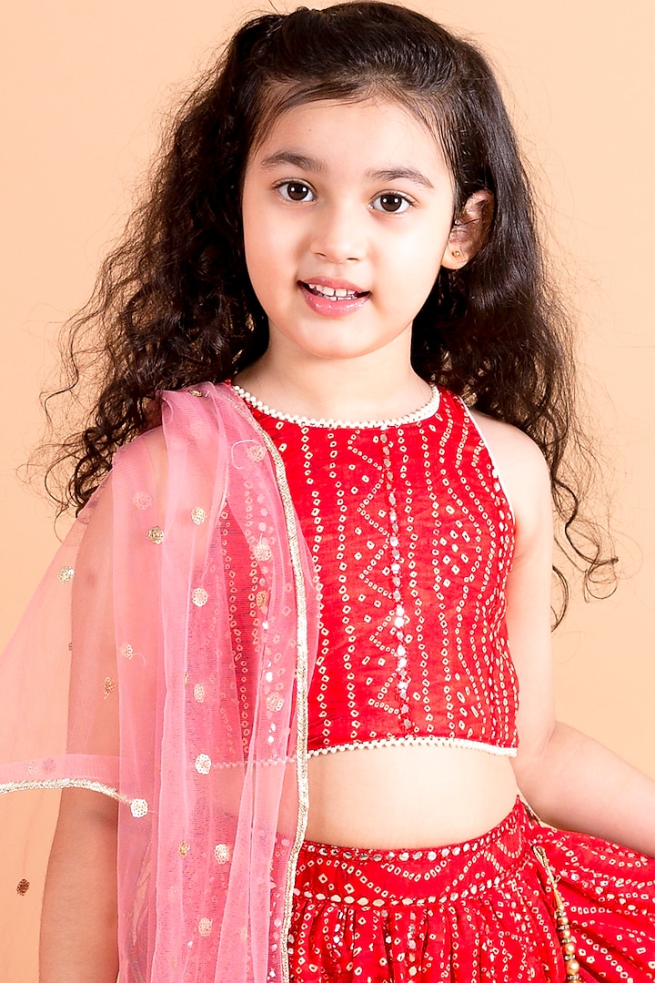 Red Cotton Printed Lehenga Set For Girls by Chotibuti at Pernia's Pop Up Shop