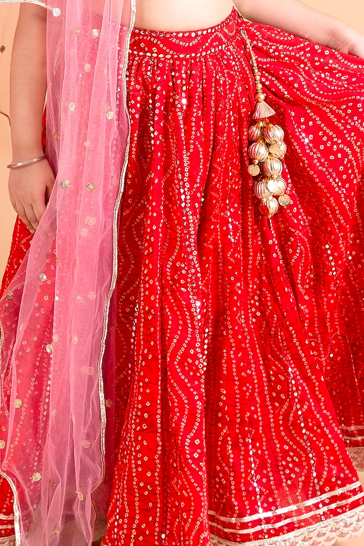 Red Cotton Printed Lehenga Set For Girls by Chotibuti at Pernia's Pop Up Shop