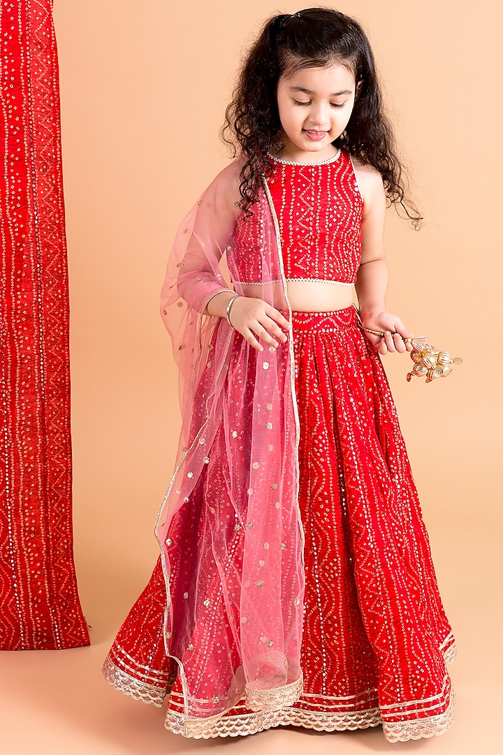 Red Cotton Printed Lehenga Set For Girls by Chotibuti at Pernia's Pop Up Shop