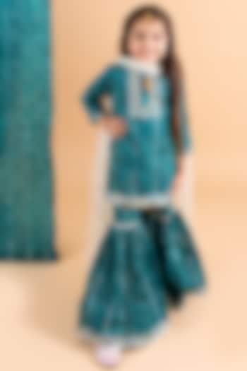 Blue Bandhani Printed Sharara Set For Girls by Chotibuti