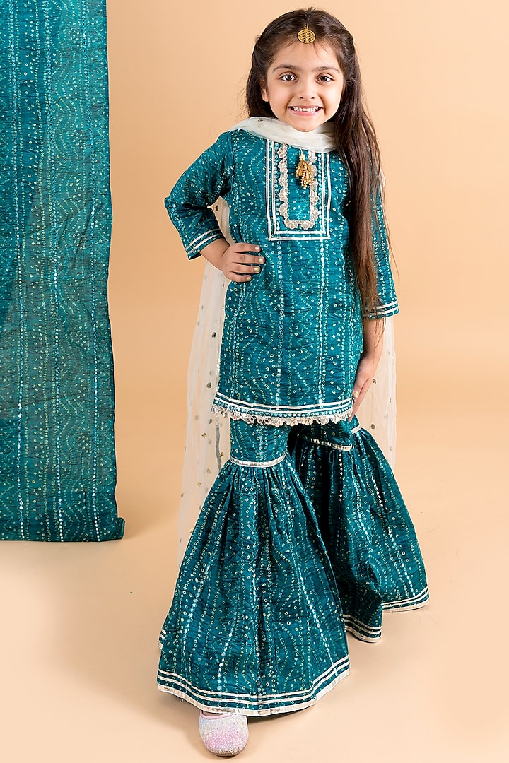 Blue Bandhani Printed Sharara Set For Girls by Chotibuti