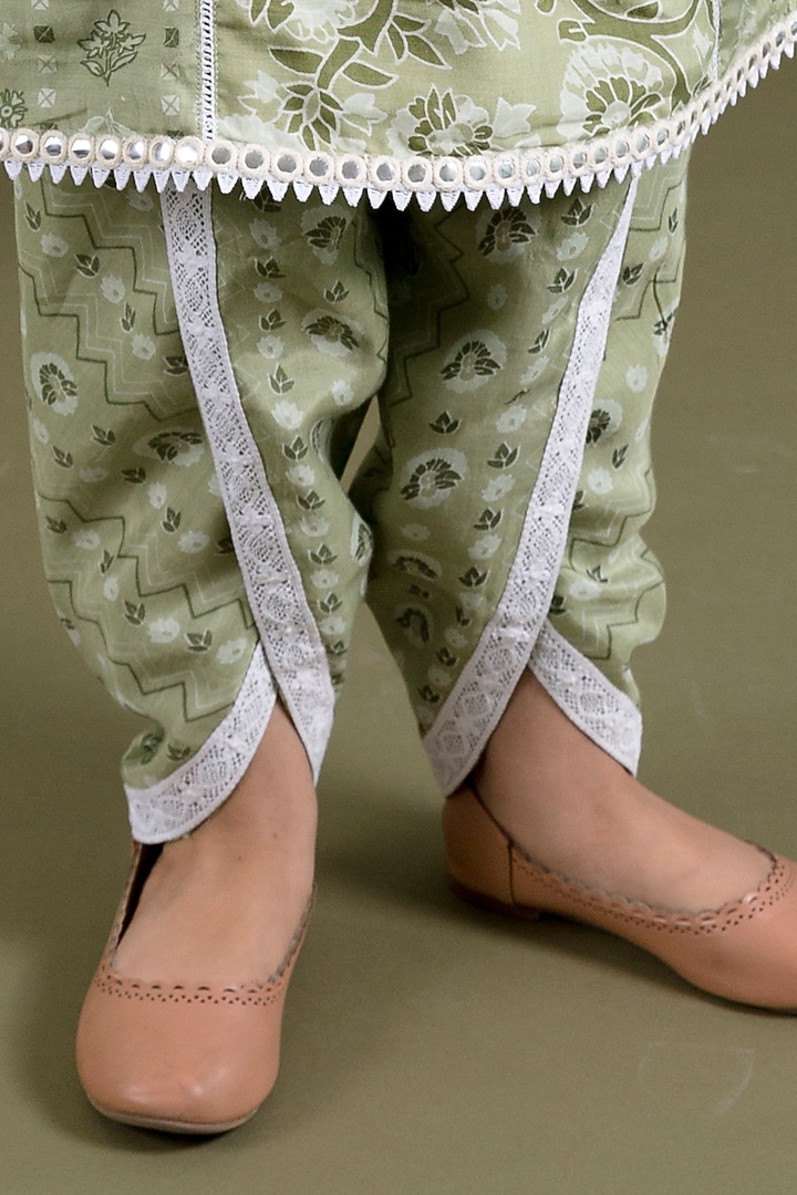 Green Muslin Dhoti Set For Girls by Chotibuti at Pernia's Pop Up Shop