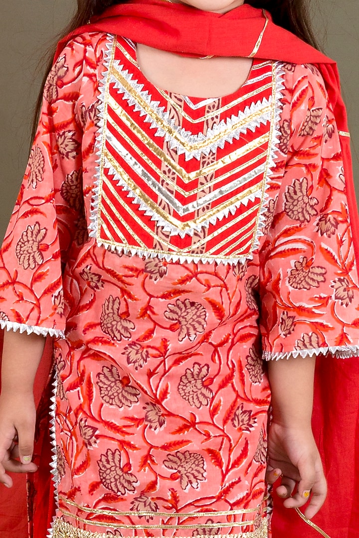 Rust Cotton Printed Kurta set For Girls by Chotibuti at Pernia's Pop Up Shop