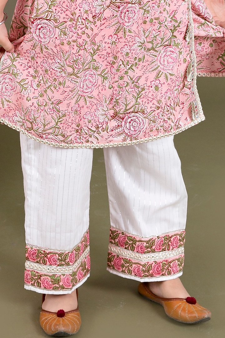 Pink Cotton Printed Angrakha Printed Kurta Set For Girls by Chotibuti at Pernia's Pop Up Shop