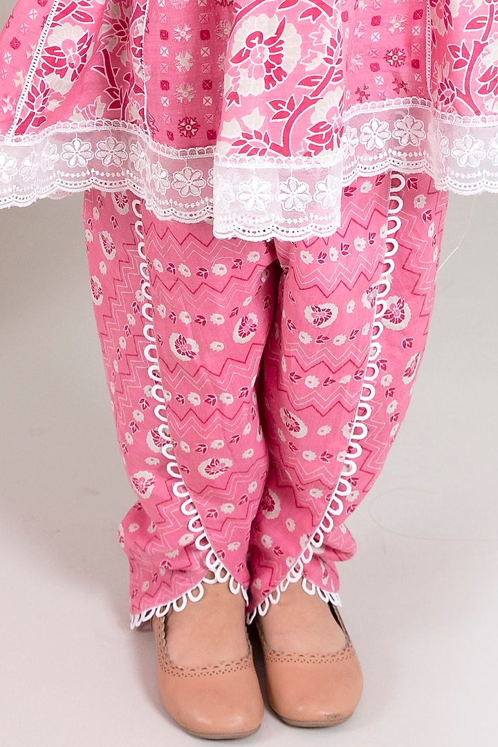 Pink Muslin Printed Dhoti Set For Girls by Chotibuti at Pernia's Pop Up Shop