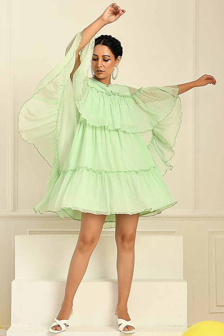 Pastel Green Chiffon Mini Dress by Choje
