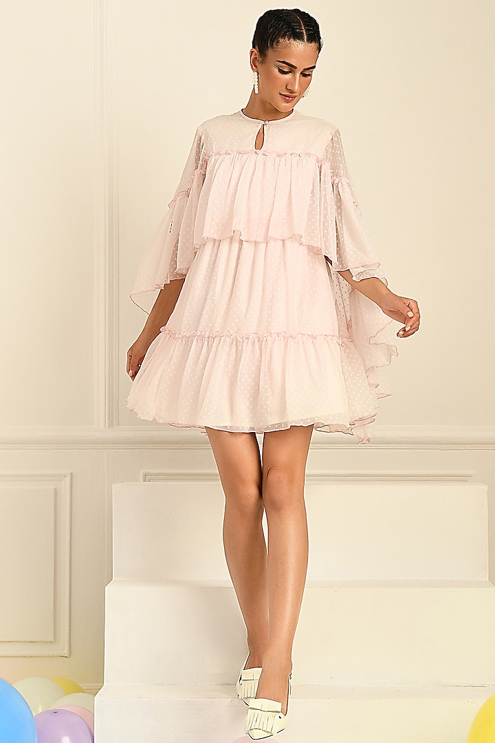Pastel Pink Chiffon Mini Dress by Choje