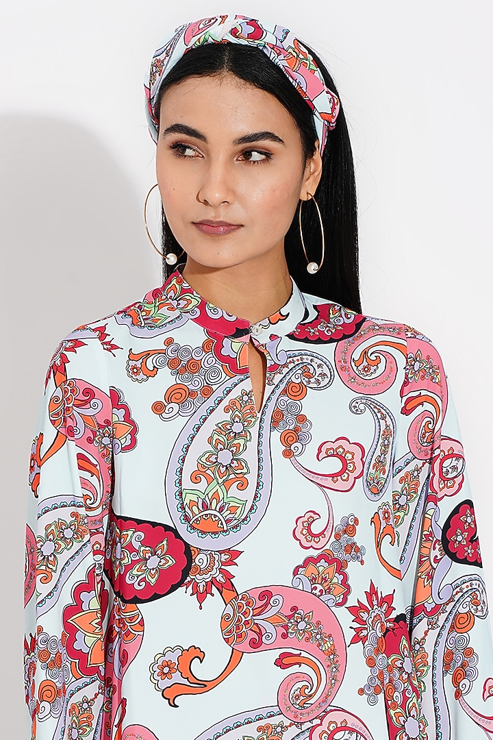 Mint Blue Printed Top by Choje at Pernia's Pop Up Shop