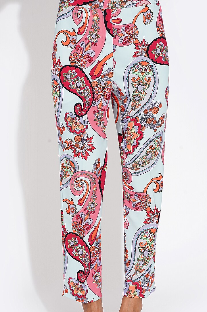Mint Blue Printed Pants by Choje at Pernia's Pop Up Shop