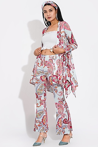 Mint Blue Pants With Print  by Choje