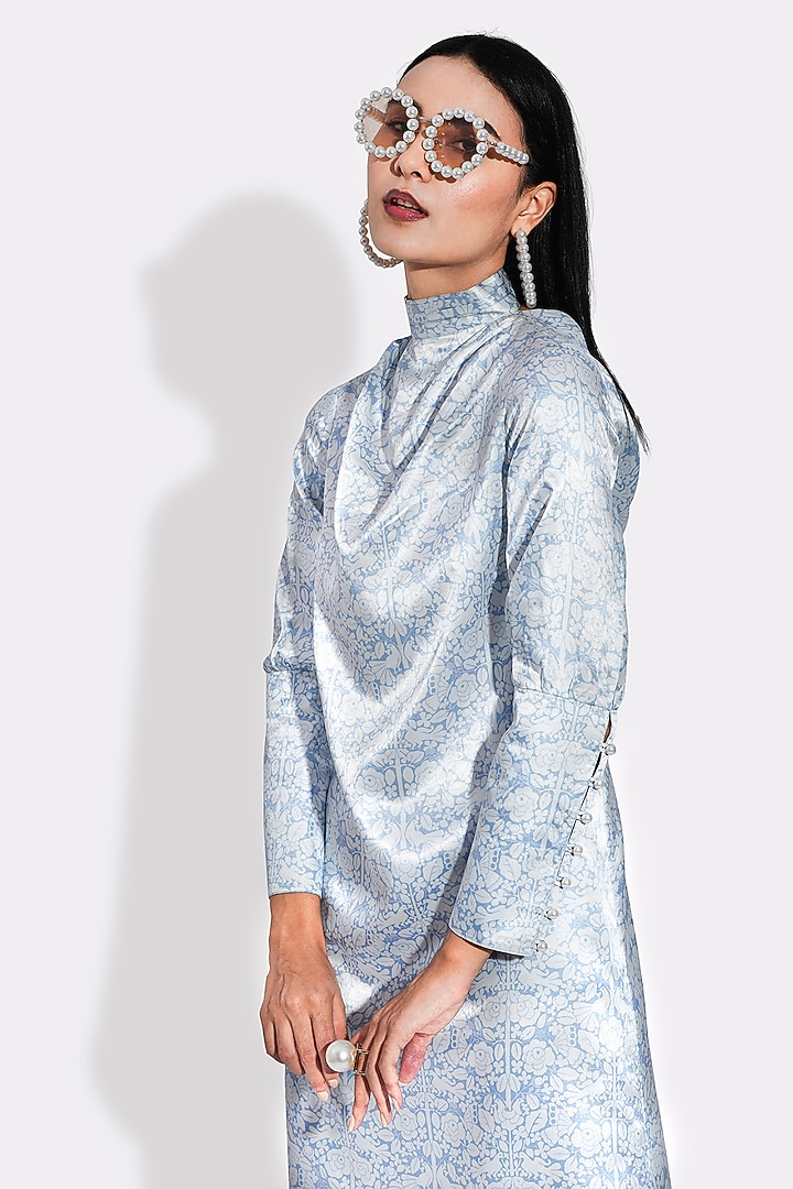 Powder Blue Printed Summer Dress by Choje at Pernia's Pop Up Shop