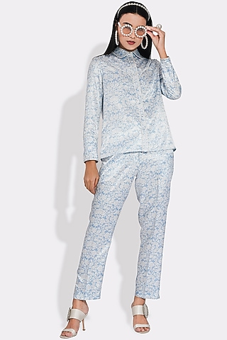 Powder Blue Printed Pants by Choje