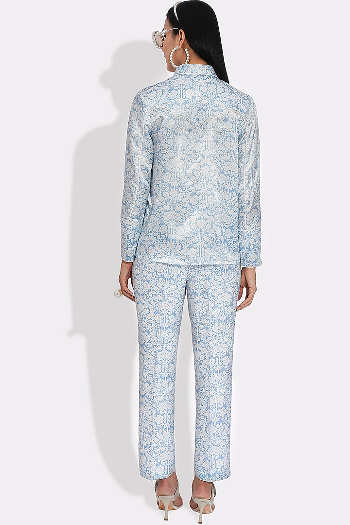 Powder Blue Printed Pants by Choje at Pernia's Pop Up Shop