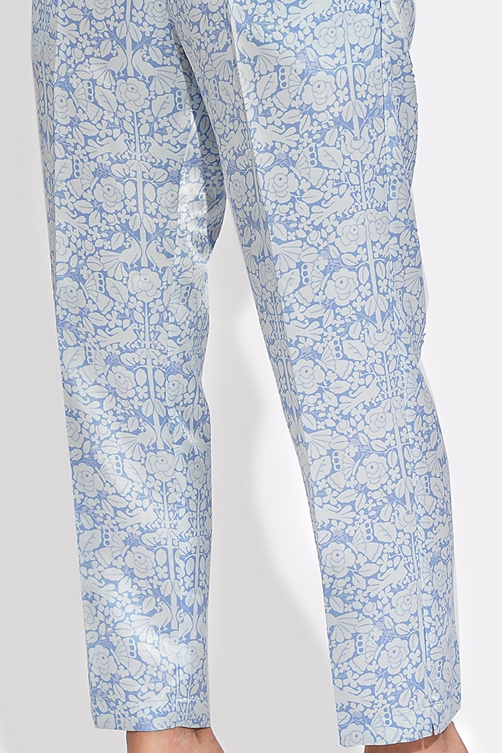 Powder Blue Printed Pants by Choje at Pernia's Pop Up Shop