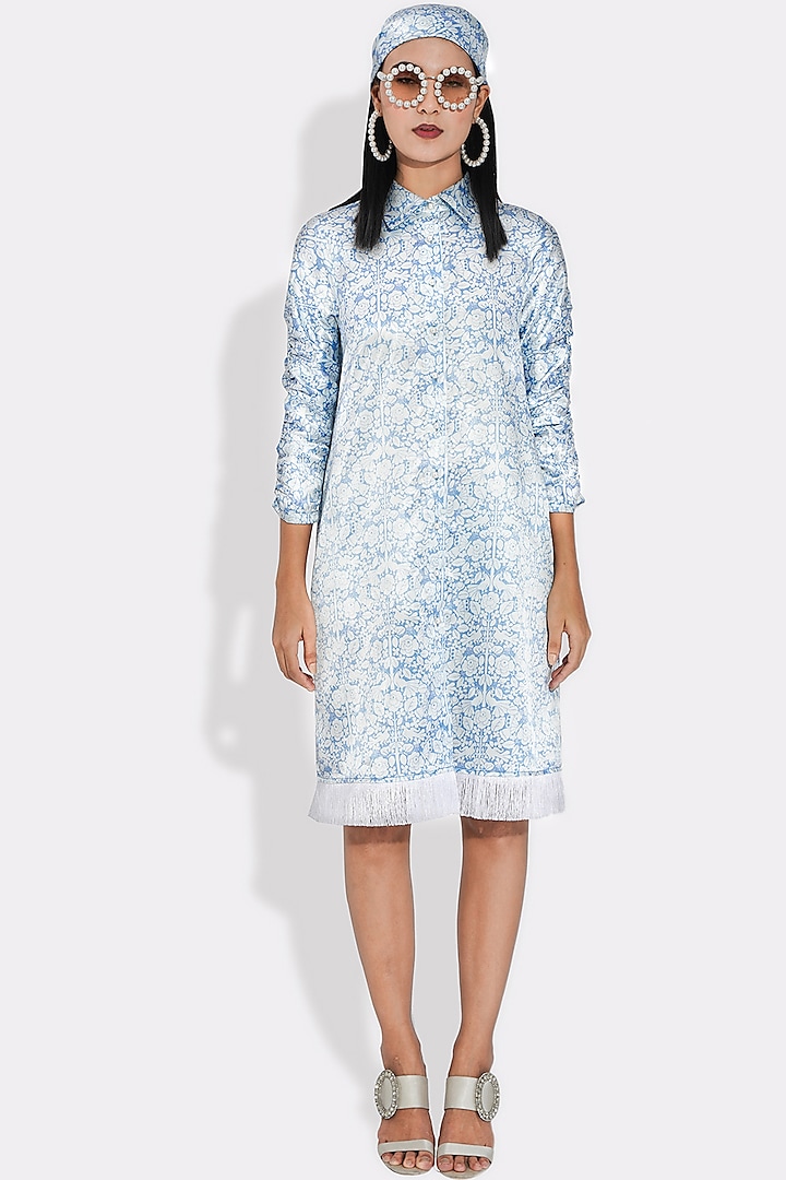 Powder Blue Printed Ruched Dress by Choje