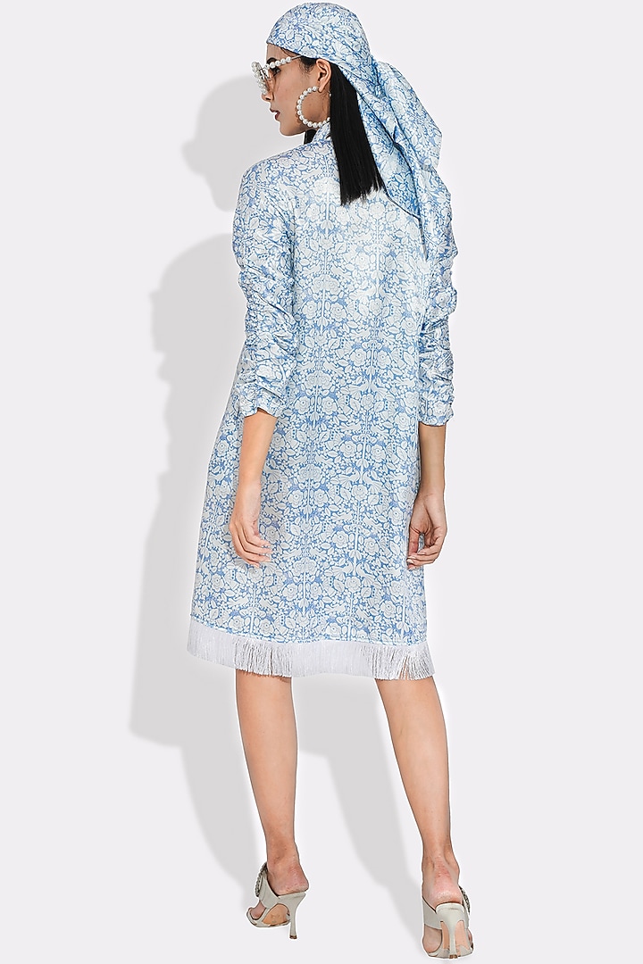 Powder Blue Printed Ruched Summer Dress by Choje at Pernia's Pop Up Shop