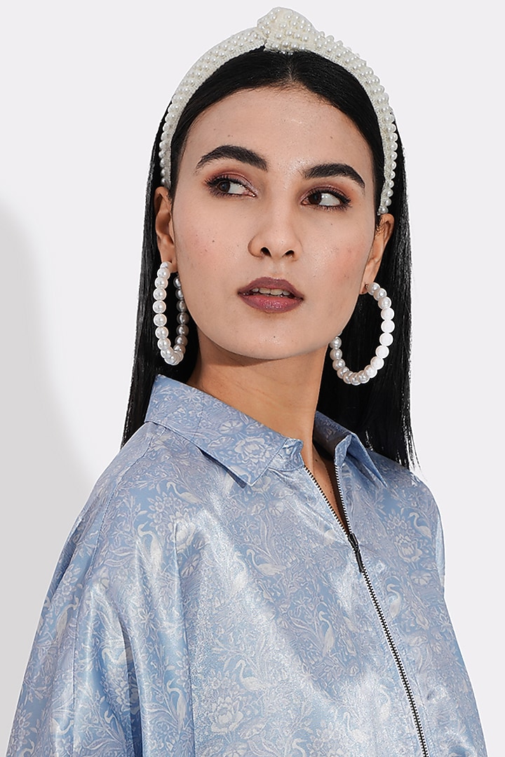 Powder Blue Printed Kaftan by Choje at Pernia's Pop Up Shop