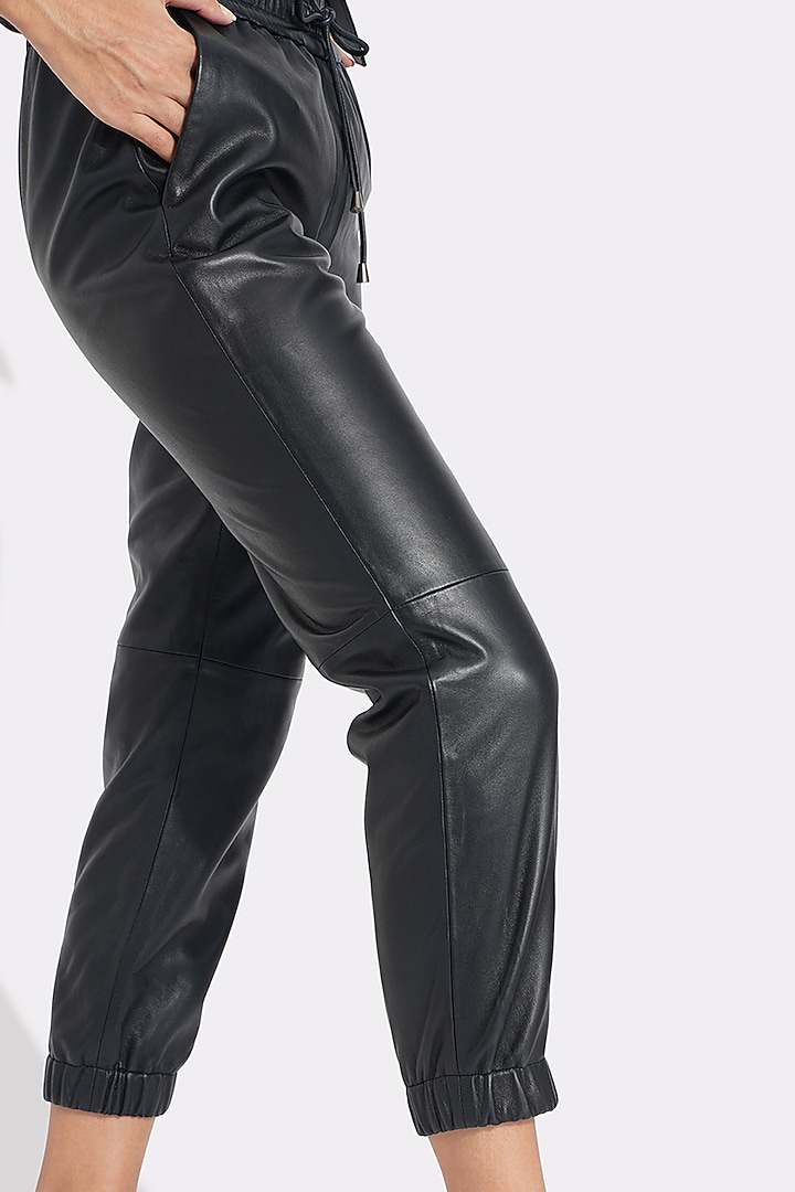 Black Leather Joggers by Choje at Pernia's Pop Up Shop