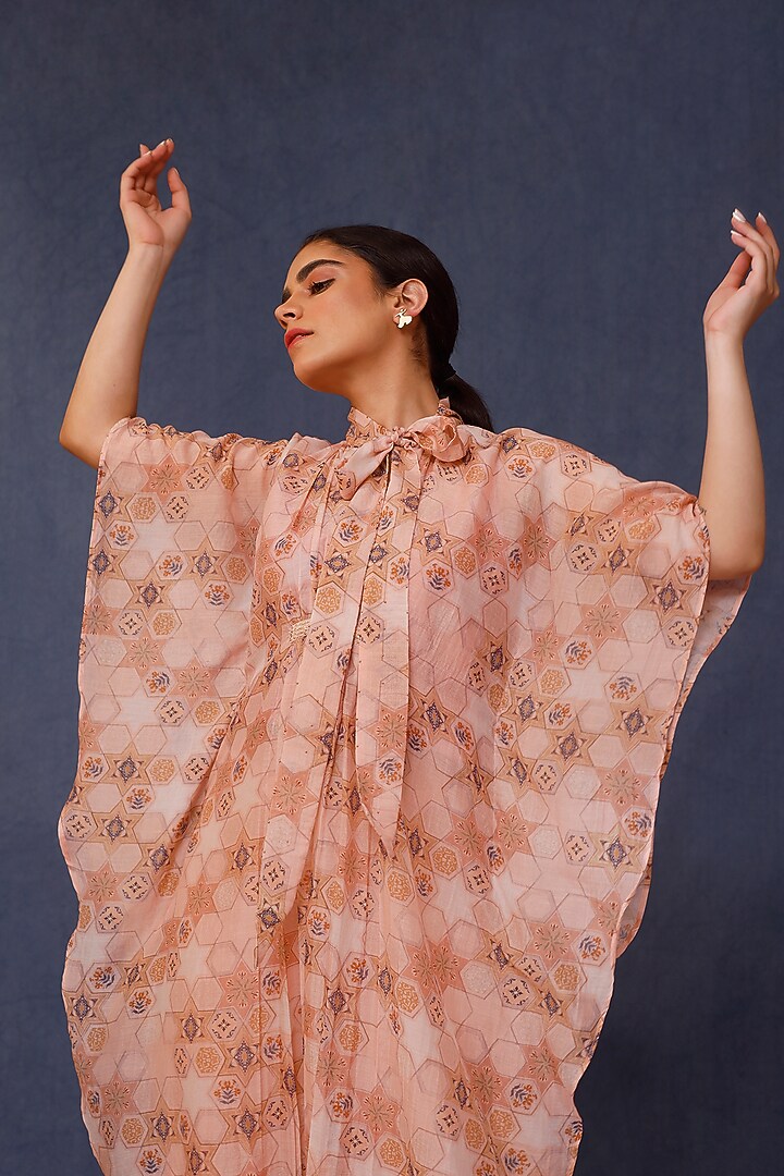 Pink Silk Chanderi Printed Kaftan Set by Chokhi Chorri at Pernia's Pop Up Shop