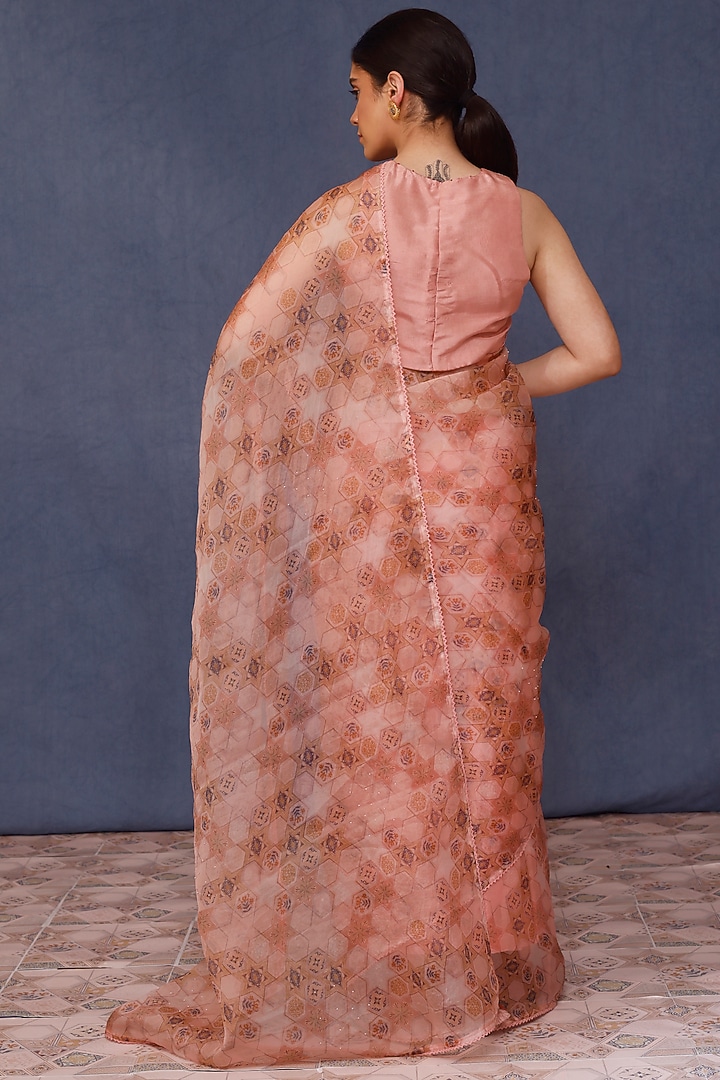 Pink Silk Organza Printed Party Wear Saree Set by Chokhi Chorri at Pernia's Pop Up Shop