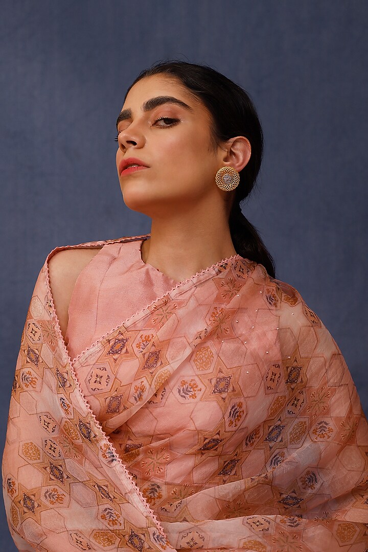 Pink Silk Organza Printed Party Wear Saree Set by Chokhi Chorri at Pernia's Pop Up Shop