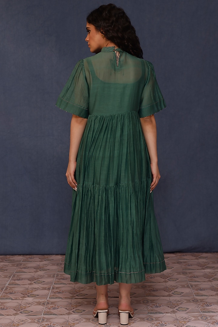 Green Malai Cotton Embroidered Summer Dress by Chokhi Chorri at Pernia's Pop Up Shop