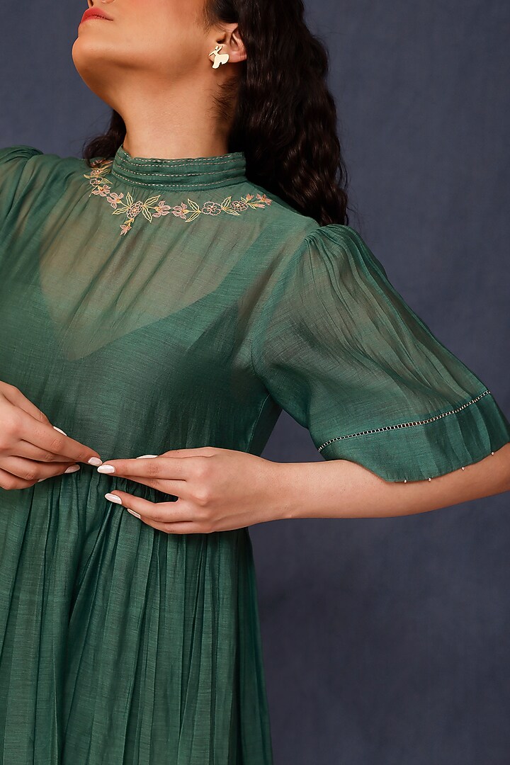 Green Malai Cotton Embroidered Summer Dress by Chokhi Chorri at Pernia's Pop Up Shop