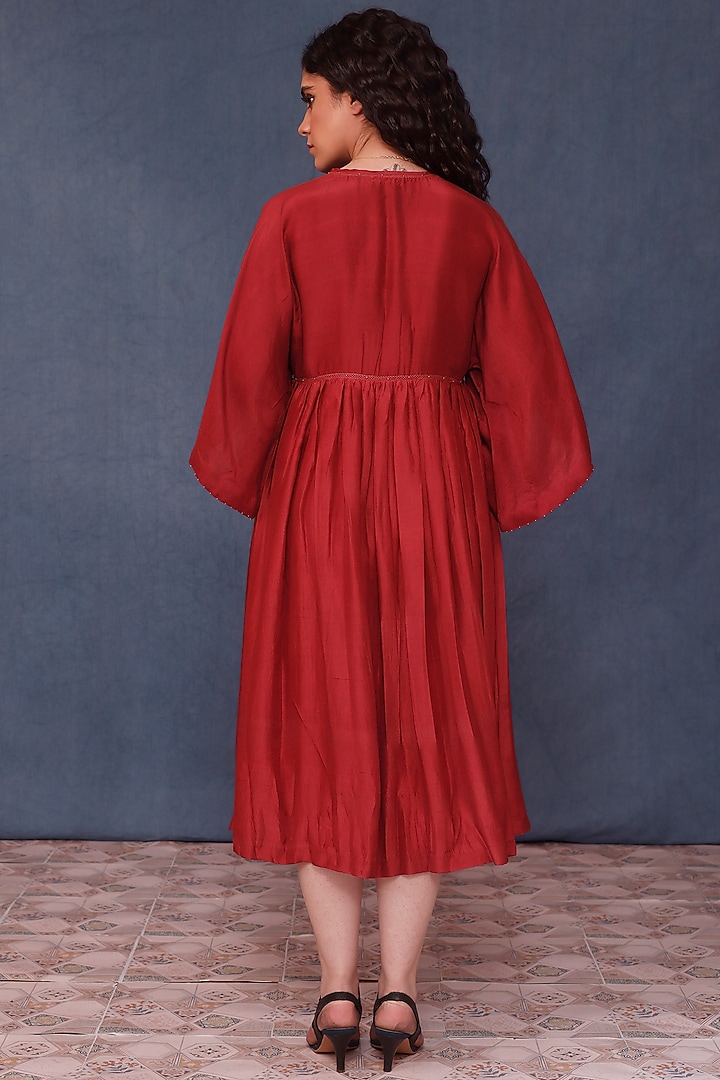 Red Silk Midi Summer Dress by Chokhi Chorri at Pernia's Pop Up Shop