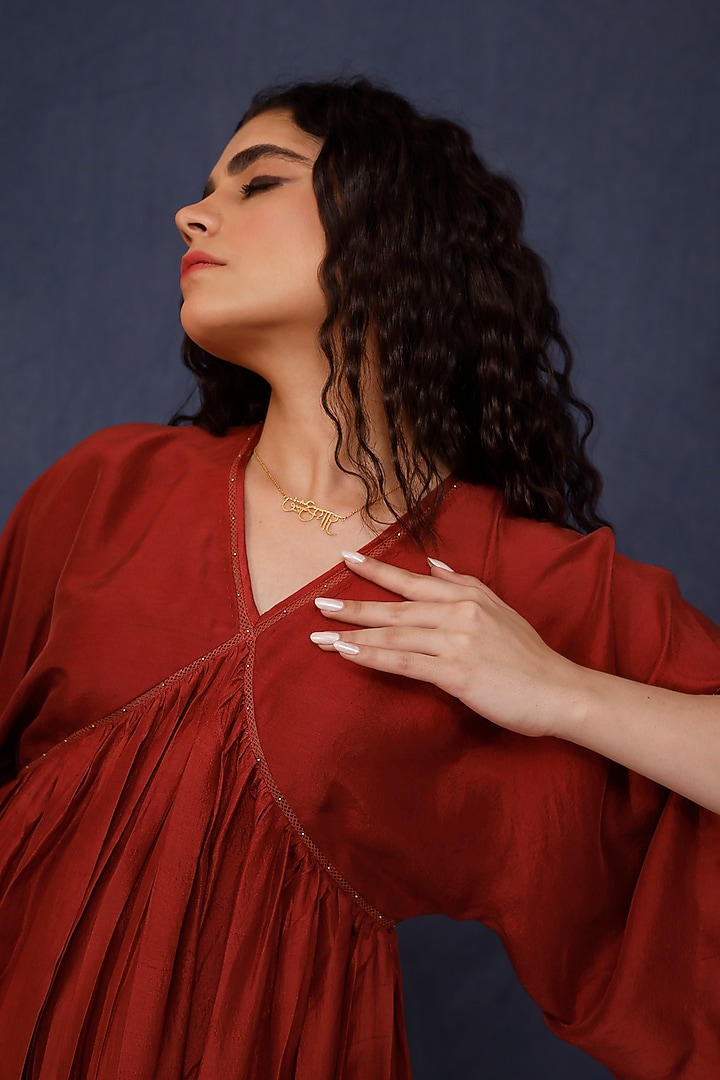 Red Silk Midi Summer Dress by Chokhi Chorri at Pernia's Pop Up Shop