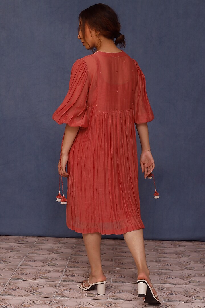 Red Malai Cotton Embroidered Summer Dress by Chokhi Chorri at Pernia's Pop Up Shop