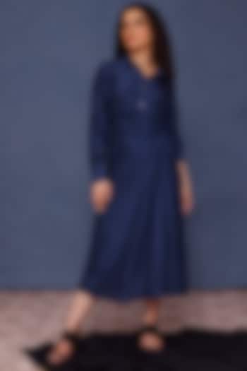 Blue Silk Shirt Dress by Chokhi Chorri