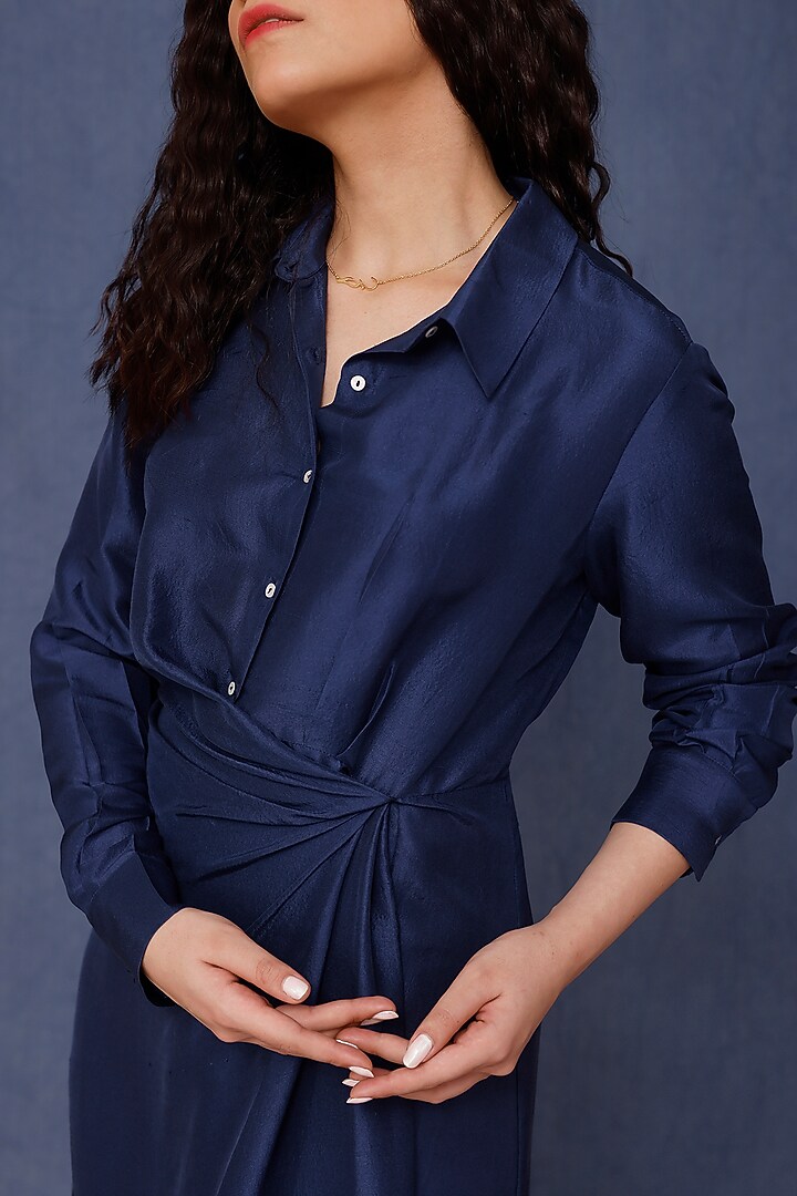 Blue Silk Vacation Shirt Dress by Chokhi Chorri at Pernia's Pop Up Shop