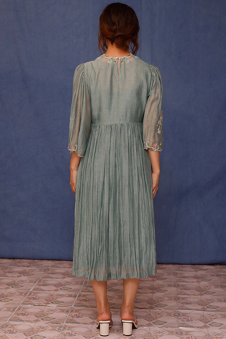 Powder Blue Malai Cotton Embroidered Summer Dress by Chokhi Chorri at Pernia's Pop Up Shop