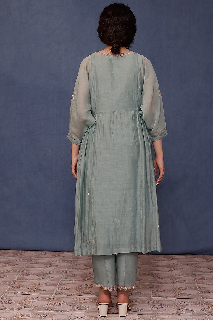 Powder Blue Malai Cotton Embroidered Kurta Set by Chokhi Chorri at Pernia's Pop Up Shop